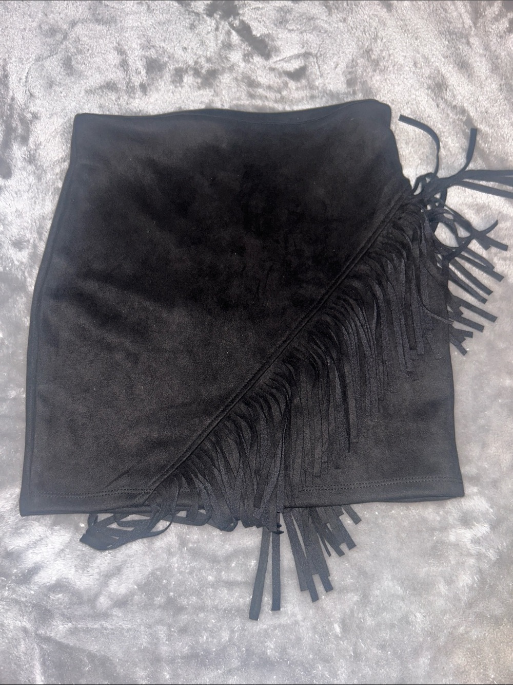 Windsor Black Fringe Wrap Suede Mini Skirt